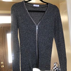 Sweater; zip up long sleeved cardigan; CalvinKlein